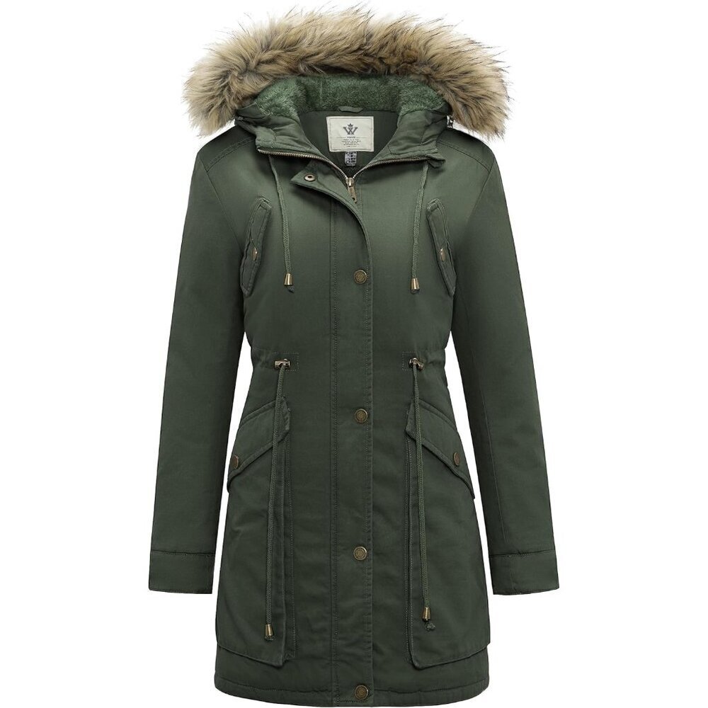 Women's Winter Thicken Fleece Jacket Fur Hooded Military Parka Coat